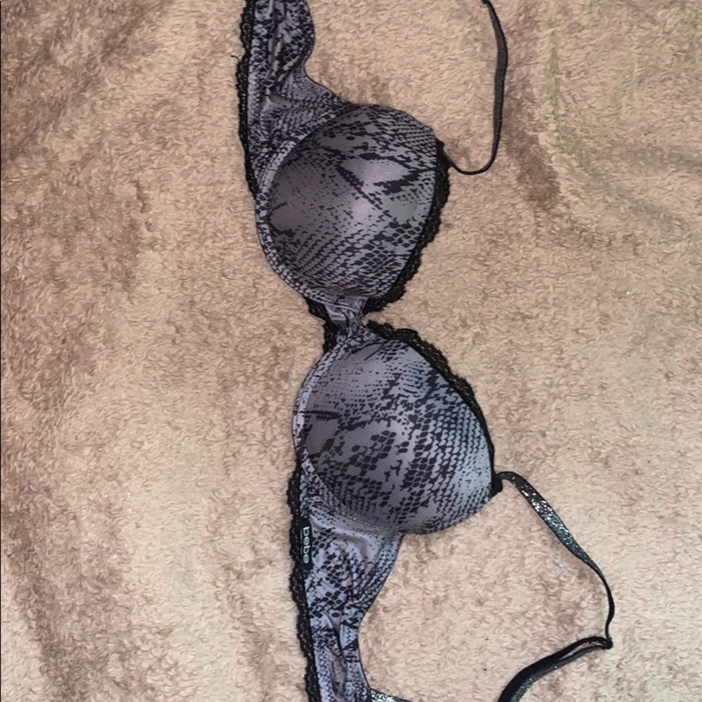 bebe grey and black bra